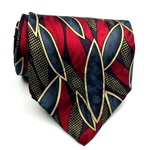Facets Mens Silk Necktie Abstract Red Blue Burgundy Tan Made in USA Tie